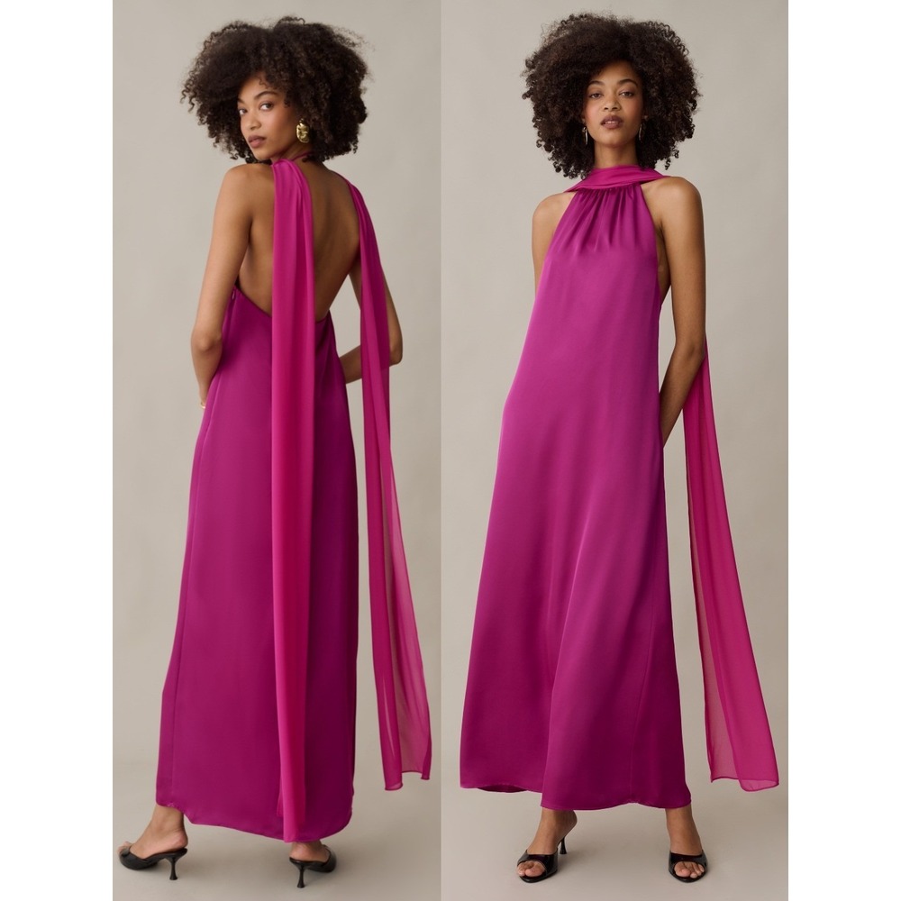 NWT o.p.t Alessia Scarf Neck Satin Maxi Dress in Orchid - Size Medium